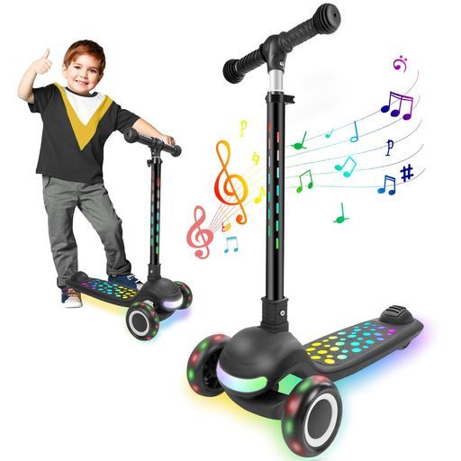 キックスクーター子供用キックボード3輪LED光るタイヤ ヘッドパイプ デッキ4段階高さ調整音楽付きキッズスクーター折りたたみ式耐荷重60 kgおもちゃ ギフト日本語説明書 …