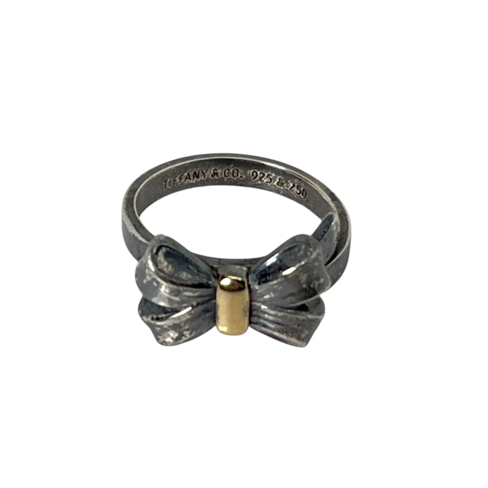 管2512-370 TIFFANY-Co. ティファニー リボン モチーフ リング 925 750 約12号 コンビ 指輪 レディース