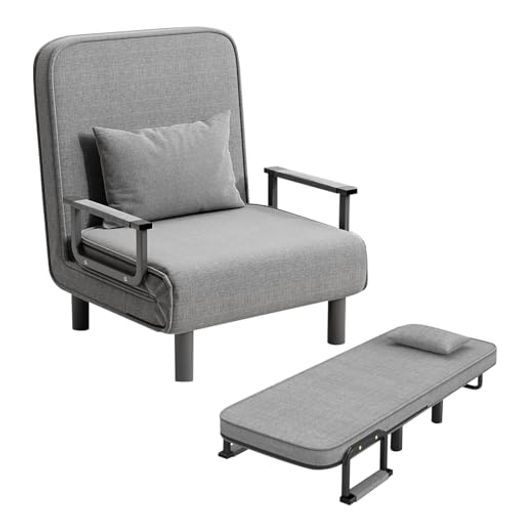 Fainyearnソファーベッド折りたたみ3 WAY 1人掛け幅80 cmクッション付ローソファフロアソファー折りたたみベッド一人暮らしファブリックひじ掛け付き6段階リクライニング グレー80 cm