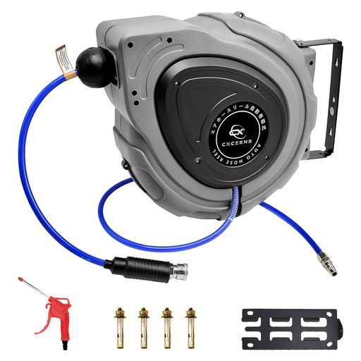 CXCESNSエアホースリール20 m壁掛け天吊り式自動巻取式自動巻き上げエアーリールオート180°回転 ホースブラケット付引き込み式空気圧工具 外径10 mmx内径6 5 mm