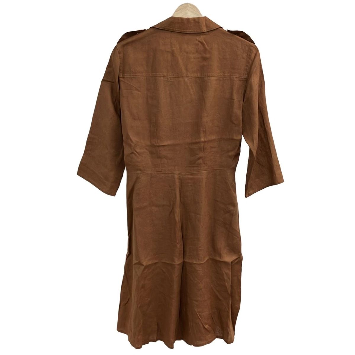 マックスマーラウィークエンド ワンピース サイズJ 40 レディース - ブラウン レギュラーカラー|七分袖|ロング|麻|シャツワンピ