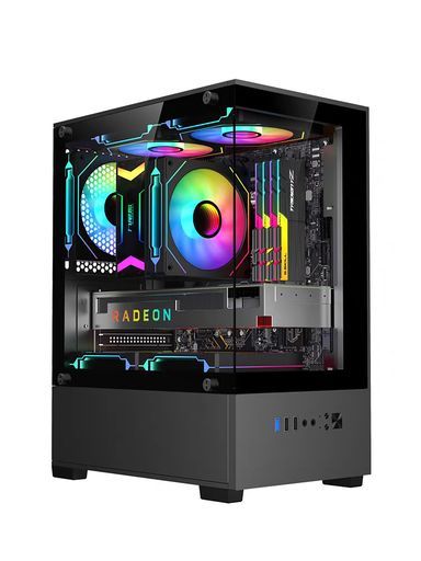 pcケース小型M-ATXミニタワーピラーレスゲーミングpcケース合金鋼強化ガラスM-ATX|ITX|Micro-ATXマザーボード対応ブラック