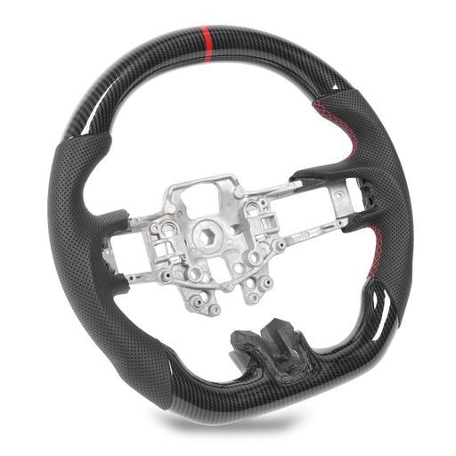 穴あきレザーフラットステアリングホイール レッドステッチ耐久性のある構造カーボンファイバースタイルステアリングホイール マスタングV 6