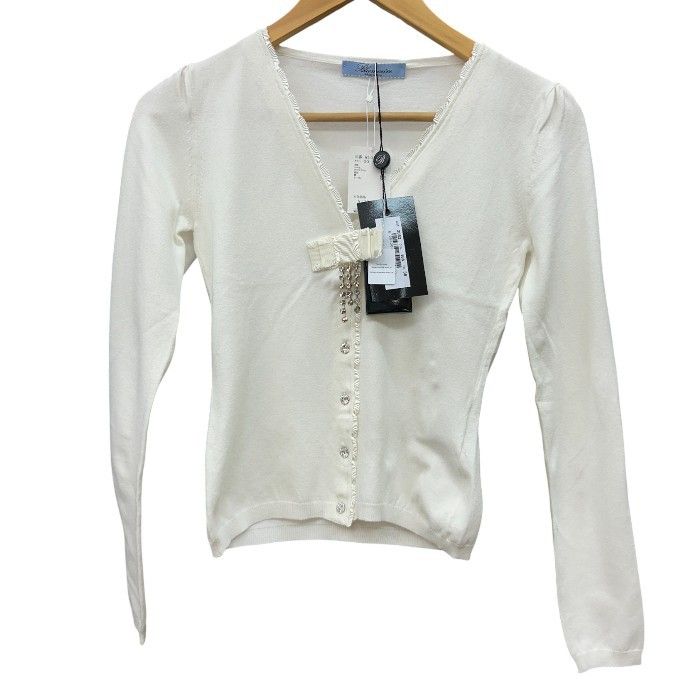 ♥品 Blumarine ブルマリン スワロフスキーボタン カーディガン 38 トップス ホワイト レディース おしゃれ 秋 冬 W４