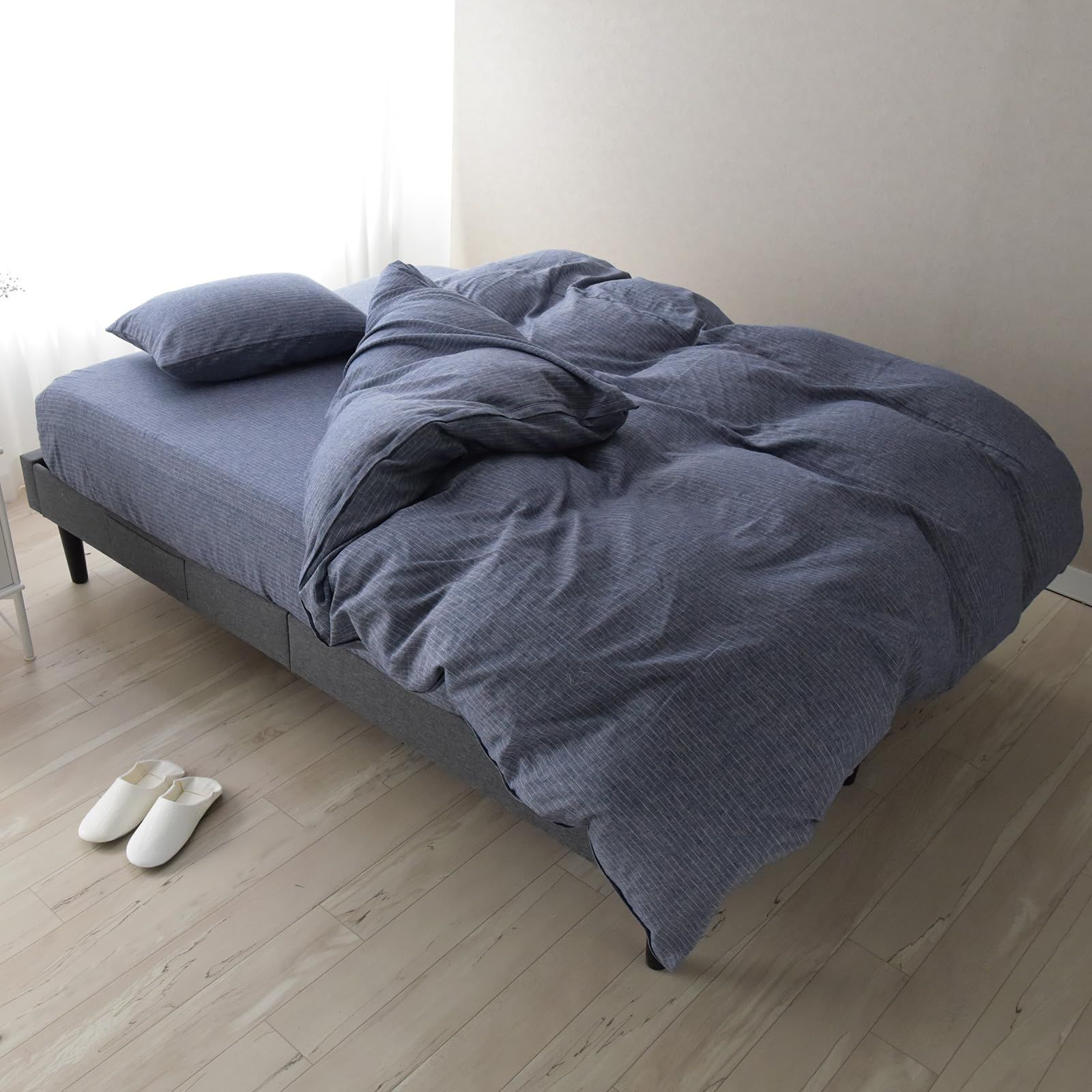 日本製 リネン - コットン 掛け布団カバー クイーン 麻 綿 布団カバー ストライプ スナップボタン 北欧 シーツ 掛けカバー 掛けふとんカバー 抗菌 防臭 消臭 レイユール ブレンド インディゴベリー