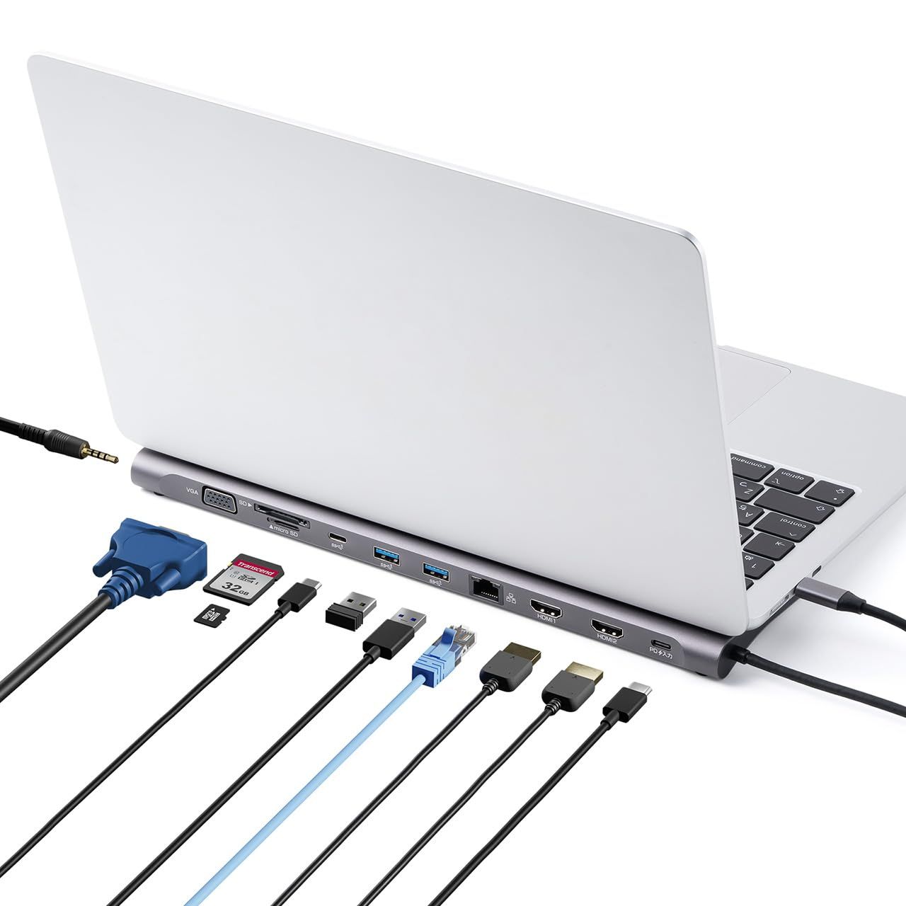 サンワダイレクト USB-C ドッキングステーション 2画面出力 100 W PD対応 HDMI ×2| VGA|LAN|USB-C ×1|USB-A×2| 3.5 mm | SD|microSD 11 in 1 Win|Mac対応 ケーブル一体型 拡張 ノート