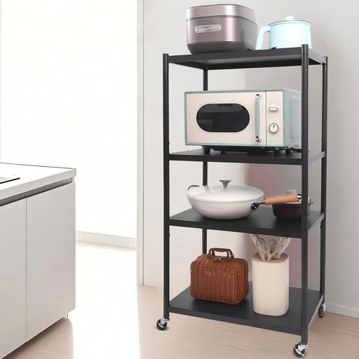 Roweida 4段棚ラック丸管シェルフキャスター付き収納ラックオープンシェルフ倉庫ガレージメタルラックスチールラック本体多功能キッチンワゴン高さ調整 長さ60 x幅38 x高さ121ブラック