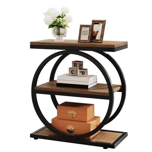 Tribesignsサイドテーブルベッド横テーブルソファテーブルナートテーブル木製3段収納付き幅60 x奥行30 x高さ65 cm