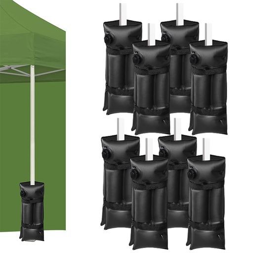 ウェイトバッグテント重り セット大容量タープテント用バンドテープ付き注水タイプマルチウェイト屋外重し袋ワンタッチタープビーチパラソル万能ウェイト ブラック*8 set