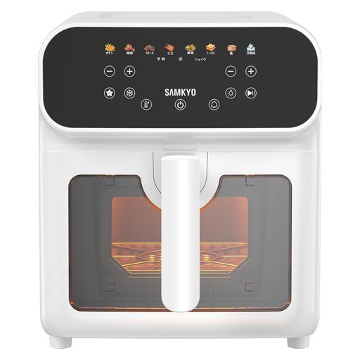 SAMKYOノンフライヤー6.2 L大容量2-6人用エアフライヤー可視窓タッチパネル日本語レシピ付きノンフライヤー機快速調理フライヤーヘルシーF 60ホワイト