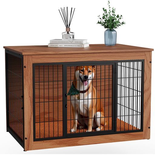 Alebert アレベルト 犬ケージペットケージ木製犬サークル大中型犬用サークル室内犬ウッディサークルインテリア調毛布付き頑丈オシャレ ブラウンMサイズ