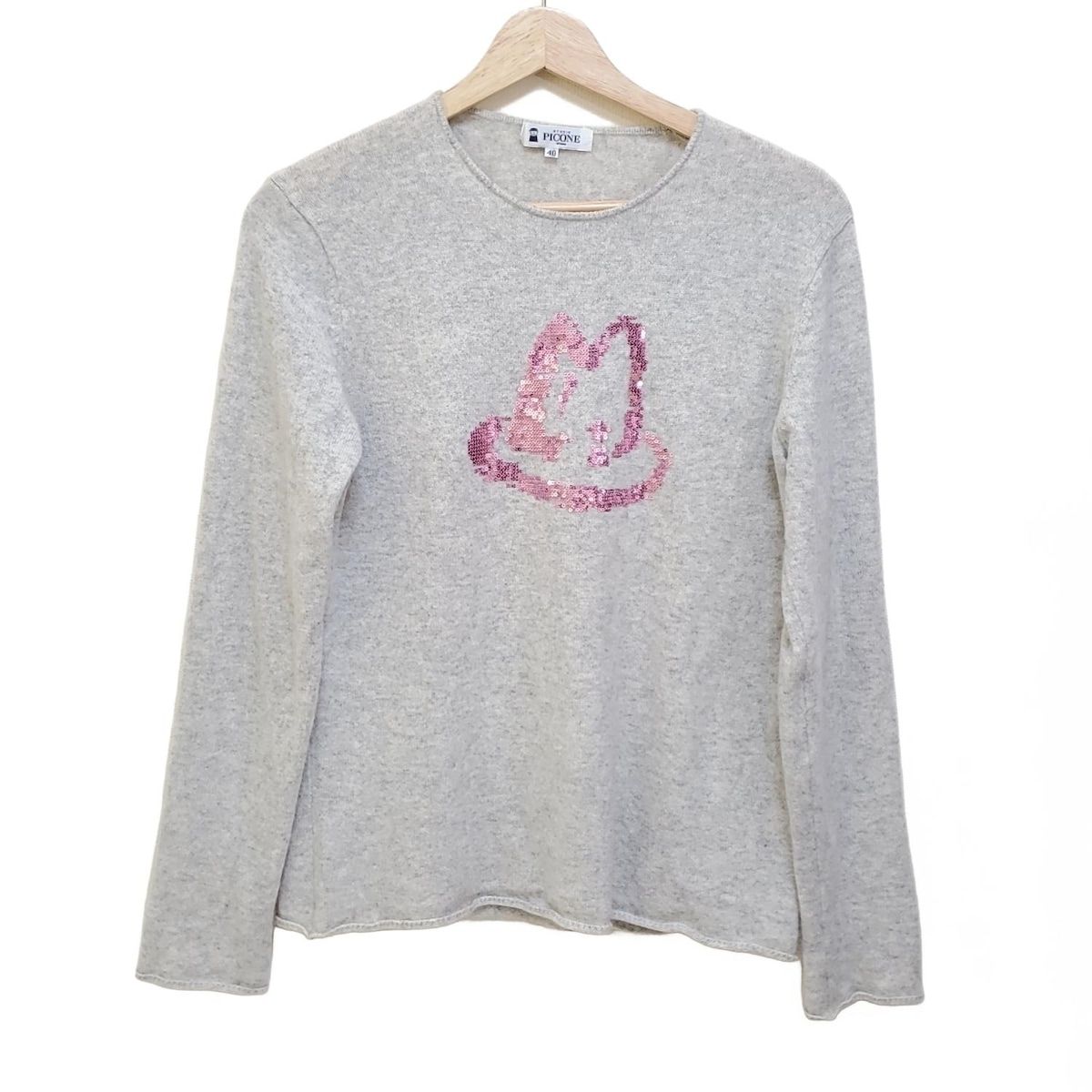 PICONE ピッコーネ 長袖セーター サイズ40 M レディース - ベージュ×ピンク カシミヤ|スパンコール