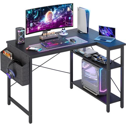 ティクラブ TIQLAB L字型ゲーミングデスク100 x 70 cmパソコンデスク収納バッグ付きオフィスデスク小型ライティングテーブル大型リバーシブル収納棚付きワークステーション勉強遊び仕事ホー…