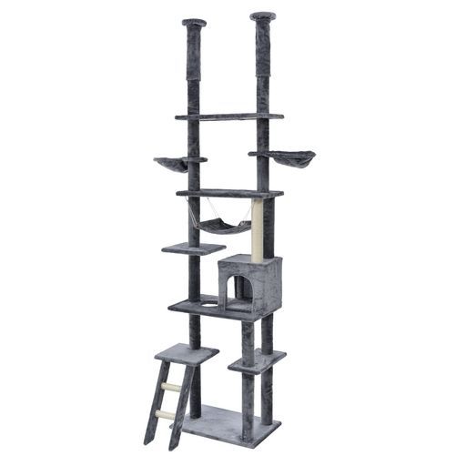 グレー OSJキャットタワー突っ張り据え置き省スペース全高235-258 cm麻紐おしゃれ爪とぎ猫タワーペット用品おしゃれ可愛い運動不足解消ストレス解消組み立て簡単キャットタワー