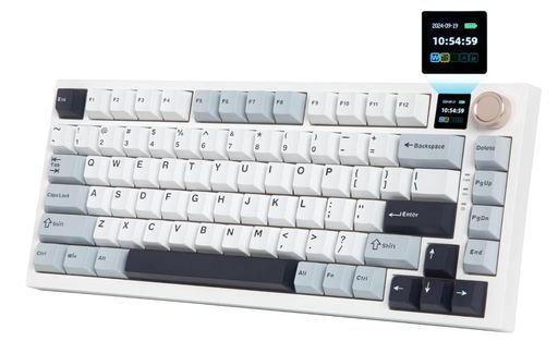 HUOJIワイヤレスメカニカルキーボード黄軸テンキーレス3モード接続ホットスワップ対応ゲーミングキーボードノブ付きディスプレイ搭載静音75 RGBバックライトBluetooth 2 4 GHz USB有線4000 mAh