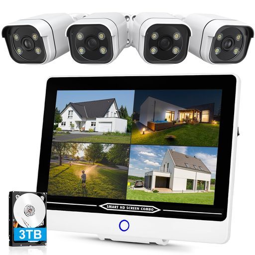 最新800万画素 防犯カメラ屋外POE給電4 K金属製12型防犯モニター3テラHDDAI人物検知防犯灯発光フルカラー暗視撮影双方向通話8台増設 監視カメラ有線POEカメラ電源工事無しIP 66防水防塵