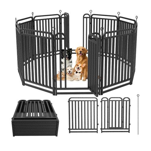 ZPUJIUペットサークルペットフェンス犬サークルケージ折りたたみ 栅組立簡単レイアウト自由トイレトレーニング脱走防止自立ケージ犬用小型犬中型犬大型犬ペット用品屋内外兼用ドア…