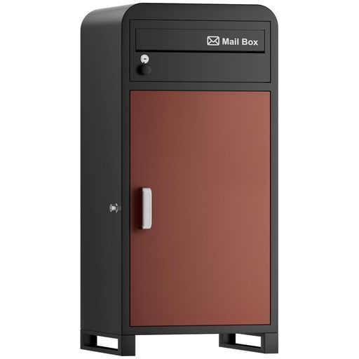 複数投函 |ポスト一体型|大容量 VARNIC宅配ボックス組み立て不要屋外大容量宅配BOX防水 防錆据え置きベース マグネットシート付き郵便受け盗難防止両開扉戸建て用個人宅 レッド