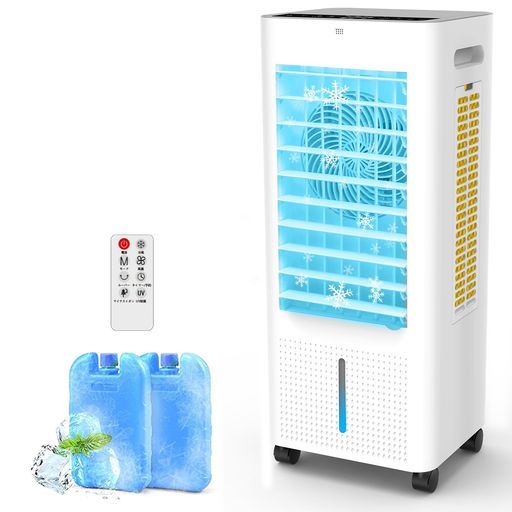 冷風機強力冷風扇 革新進化 上の冷感届け 8 L大容量 静音首振り大風量冷風モード風量3段階8.0 L水タンク24時間切タイマーパネル操作リモコン式上部給水保冷パックキャスター…