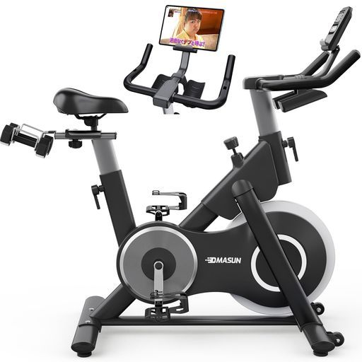 DMASUNエアロバイクスピンバイク静音フィットネスバイク室内バイクバーベルスタンド|無段階調節 調整 サドル-ハンドル|4点サポート 三角形構造で安定|フィットネス機器 5年間製品保…