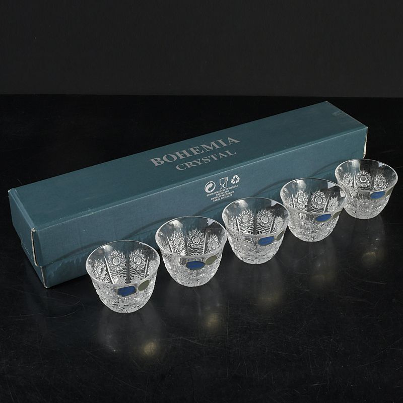 BOHEMIA ボヘミアクリスタルグラス 酒盃 煎茶器 5客 箱付 C S543