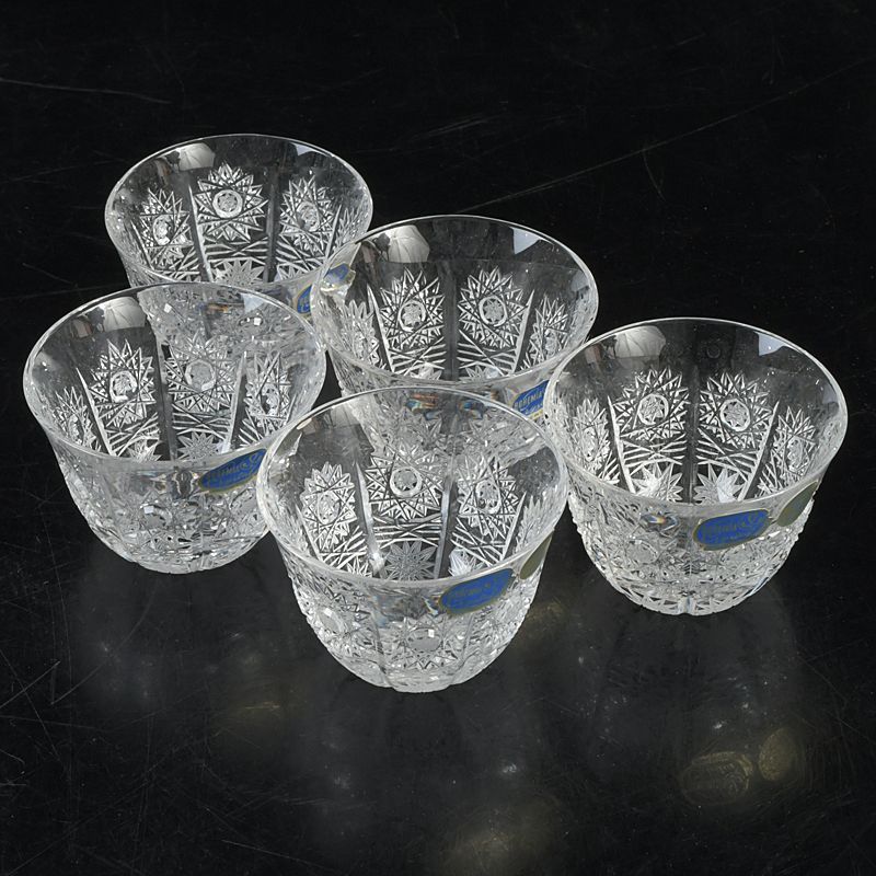 BOHEMIA ボヘミアクリスタルグラス 酒盃 煎茶器 5客 箱付 C S543