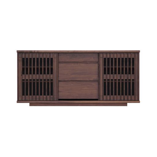 サイドボードキャビネット収納棚縦格子ウォールナット幅150 x奥行44.5 x高さ68 cm 446413