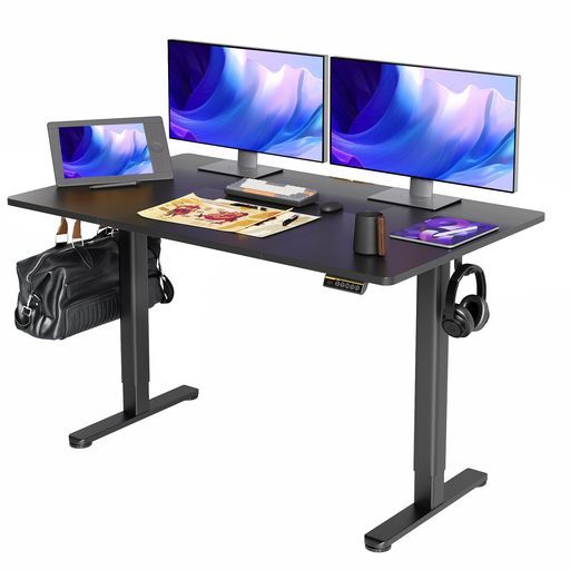 Claiks昇降デスク大きめ電動パソコンデスク昇降式スタンディングデスク在宅ワークオフィスデスク高さ調節メモリ機能幅140 cm*奥行き70 cm高さ72~118 cmブラックフレーム|ブラック天板