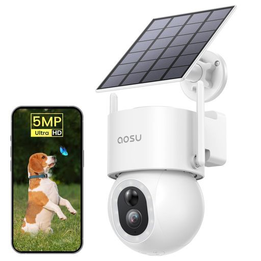 2025最新500万画素 高効率充電 15灯夜間カラー aosu防犯カメラ屋外ソーラー9200 mAhバッテリー内蔵電池式屋外カメラ人体|移動検知自動追尾360° PTZ回転ソーラーカメラ声光警報双方向会話…