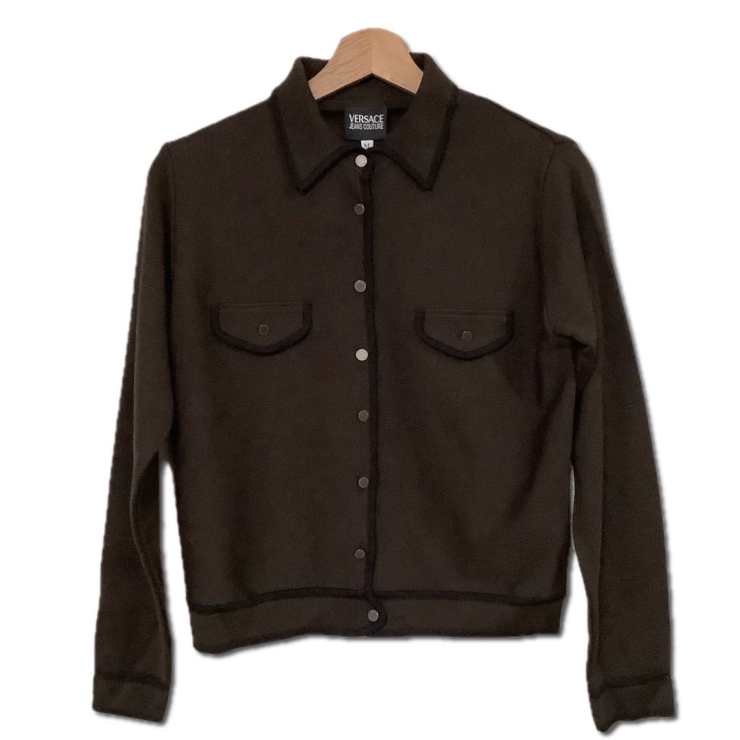 VERSACE JEANS COUTURE ベルサーチジーンズ ♥ メリノウールコンカーディガン ウールカーディガン ブラウン レディース セレクト ビンテージ M K-87