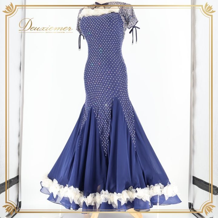 【社交ダンス】タカダンス　ネイビーレースコンビ　フリル襟　セットアップ 社交ダンス】タカダンス ネイビーレースコンビ フリル襟 セットアップ