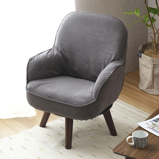 ドウシシャ回転するから立ち座りが楽になる一人掛けソファダークグレーEKKC-DGY幅62 x奥行63 x高さ78 cm座面高さ35 cm折りたたんでコンパクトに収納回転座椅子高座椅子パーソナルチェア