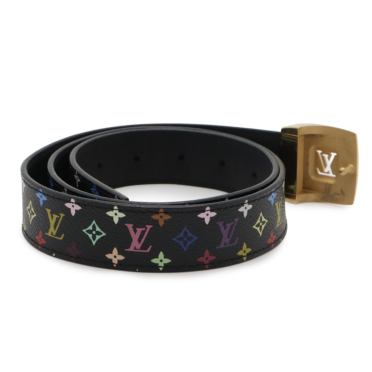LOUIS VUITTON ルイ ヴィトン モノグラムマルチカラー サンチュール LV カット ベルト ノワール 黒 ブラック 表記 85 実寸約84 cm カット済 M 6890 V