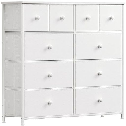 チェストタンス収納洋服衣類収納ハイチェスト衣装ケースファブリック引き出し布製チェスト木製天板付き大容量おしゃれ簡単組立4段10杯 高防水性皮革ホワイト