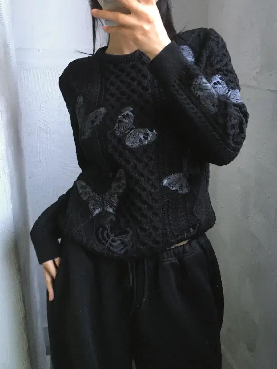 ヴァレンティノ バタフライ 刺繍 コットン ケーブル ニット