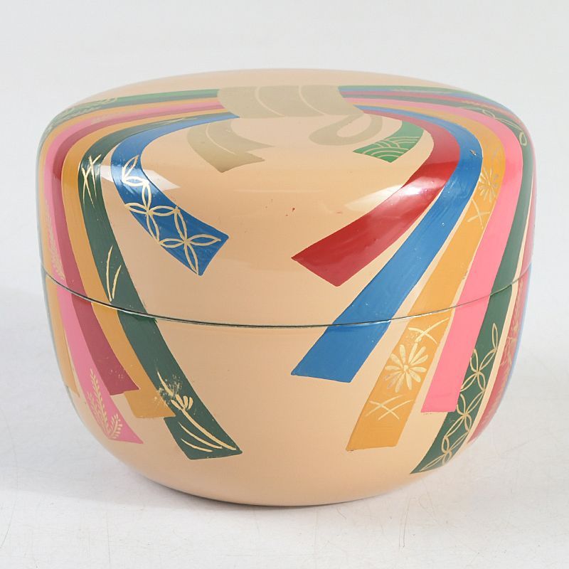 茶道具 輪島塗 川端光峰作 白漆塗 熨斗蒔絵 平棗 共箱 V S 546