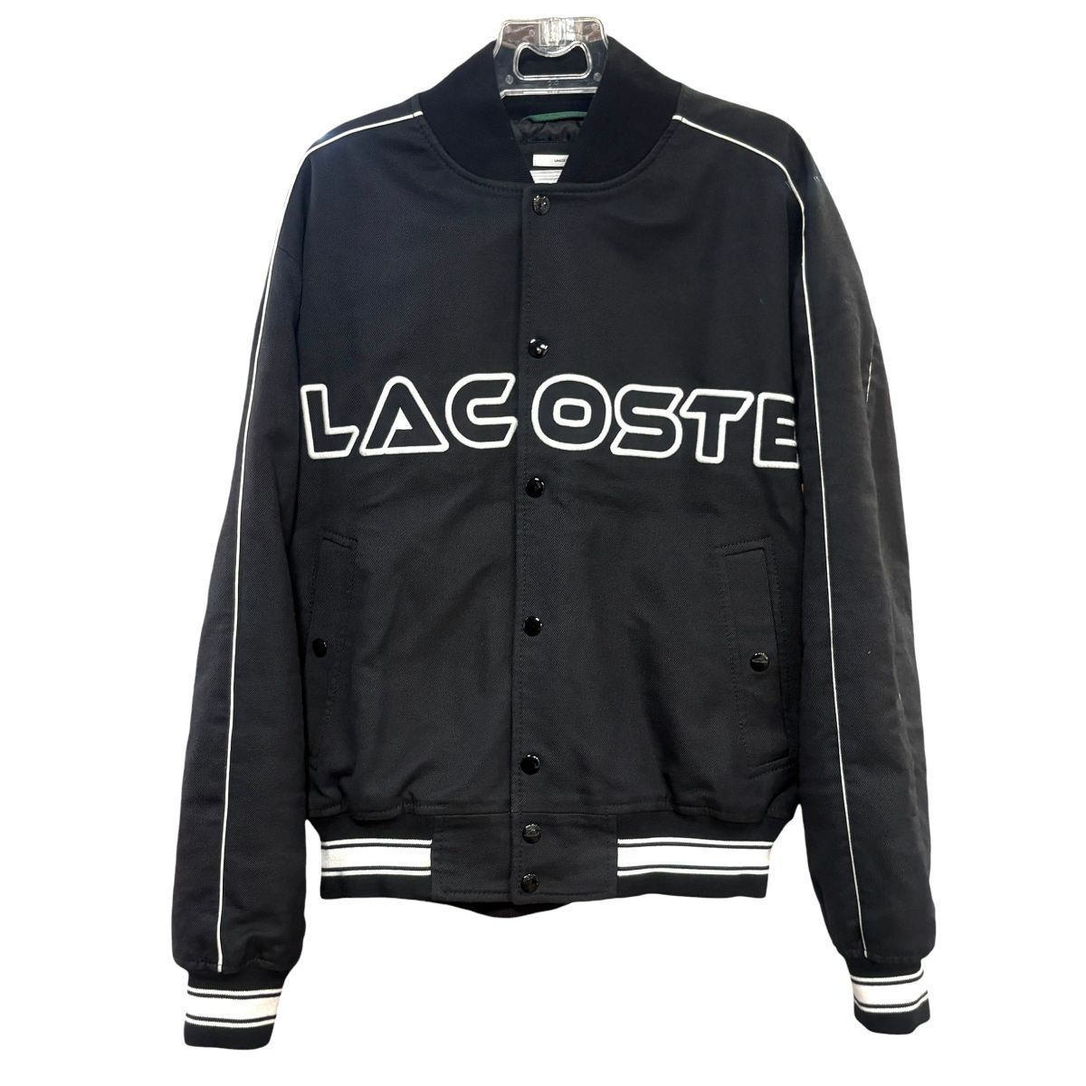 ♪3731 ラコステ コットンツイルバーシティジャケット BH 5971-10 Sサイズ スタジャン ブラック LACOSTE