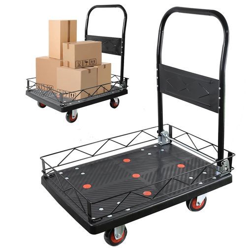 leehuwai台車バスケット手押しカゴ台車荷台70 x 47 CM軽量家庭用軽量静音キャスター付き折りたたみ簡単取り付け耐荷重150 kg家庭用運搬 作業 防災 避難用品運びに便利ブラック