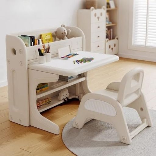 BTM子供用デスク折りたたみキッズデスクチェアセット多機能省スペースお絵描きデスク棚付きキッズテーブルミニテーブル子供用学習色机セット勉強机お絵かきボードテーブル