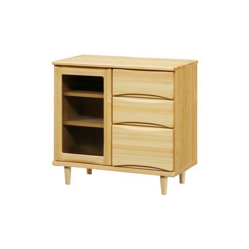 サイドボードキャビネット収納棚ガラス扉オーク幅80 x奥行42 x高さ75 cm 446401