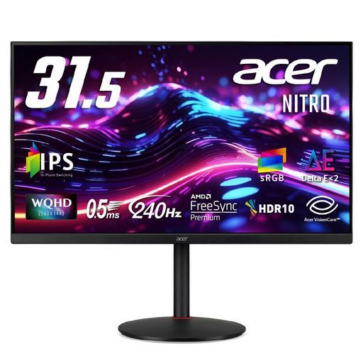 AcerNitroゲーミングモニター31.5インチWQHD非光沢広視野角IPSエルゴスタンド240 Hz 0.5 ms GTG AMDFreeSyncPremiumHDR 10 sRGB 99%DeltaE 2