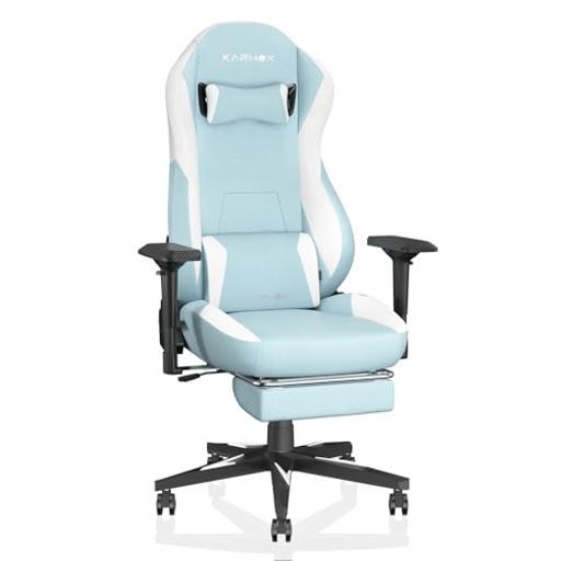 KARNOXゲーミングチェアPCチェアハイバック背もたれ調節 人間工学設計90-155度のリクライニング機能オットマン付きゲーミングチェアゲームチェアファブリックスカイブルー