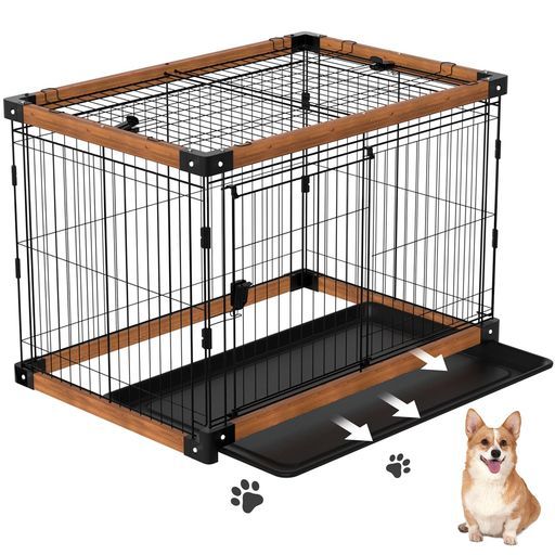 TSAYAWA犬ケージ犬サークル中小型犬用ペットサークル屋根付きトレー付きブラウン幅77 x奥行55 x高さ60 cm 美術館 その他 