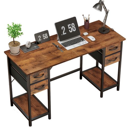 幅120 cm パソコンデスクデスク机勉強机学習机ラック付き引き出し付き収納たっぷりワークデスクオフィスデスクテレワーク在宅勤務ブラウン50 x 120 75