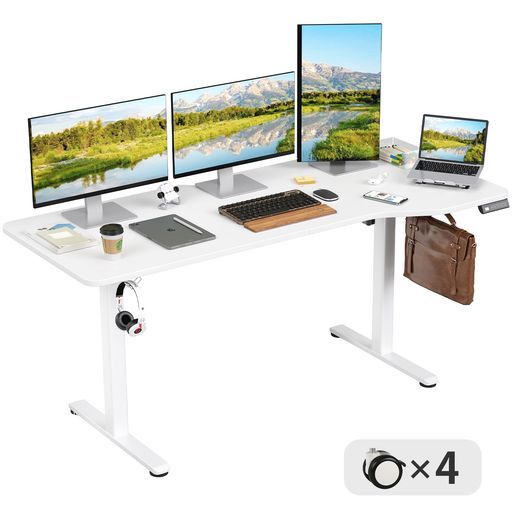 Sunon昇降デスク電動昇降式デスクスタンディングデスク幅160 cm耐荷重80 kg電動昇降デスクメモリー機能静音上下自動昇降パソコンデスク机pcデスクオフィスデスク作業机テレワーク 幅160 x奥…