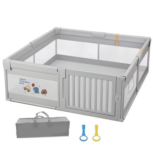 Aredenベビーサークルフェンスベビーフェンスペットフェンスフェンス室内外対応安全ゲート自由に組み合わせベビーゲート栅多機能脱走防止フェンス折り畳み扉付き室内遊具持ち運び便利…