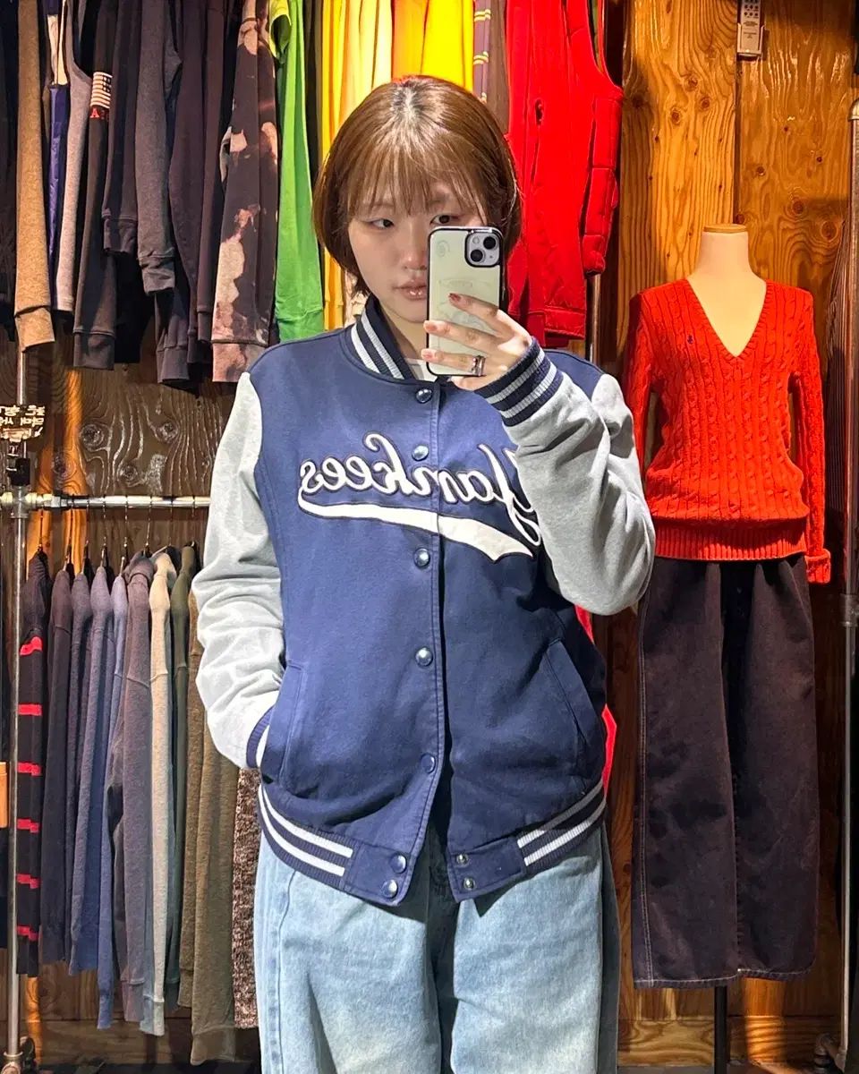 L MLB ニューヨーク ヤンキース ネイビー コットン スタジャン