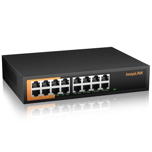 keepLiNK 16ポートスイッチングハブGiga 10|100|1000 Mbps静音ファンレス金属筺体設定不要