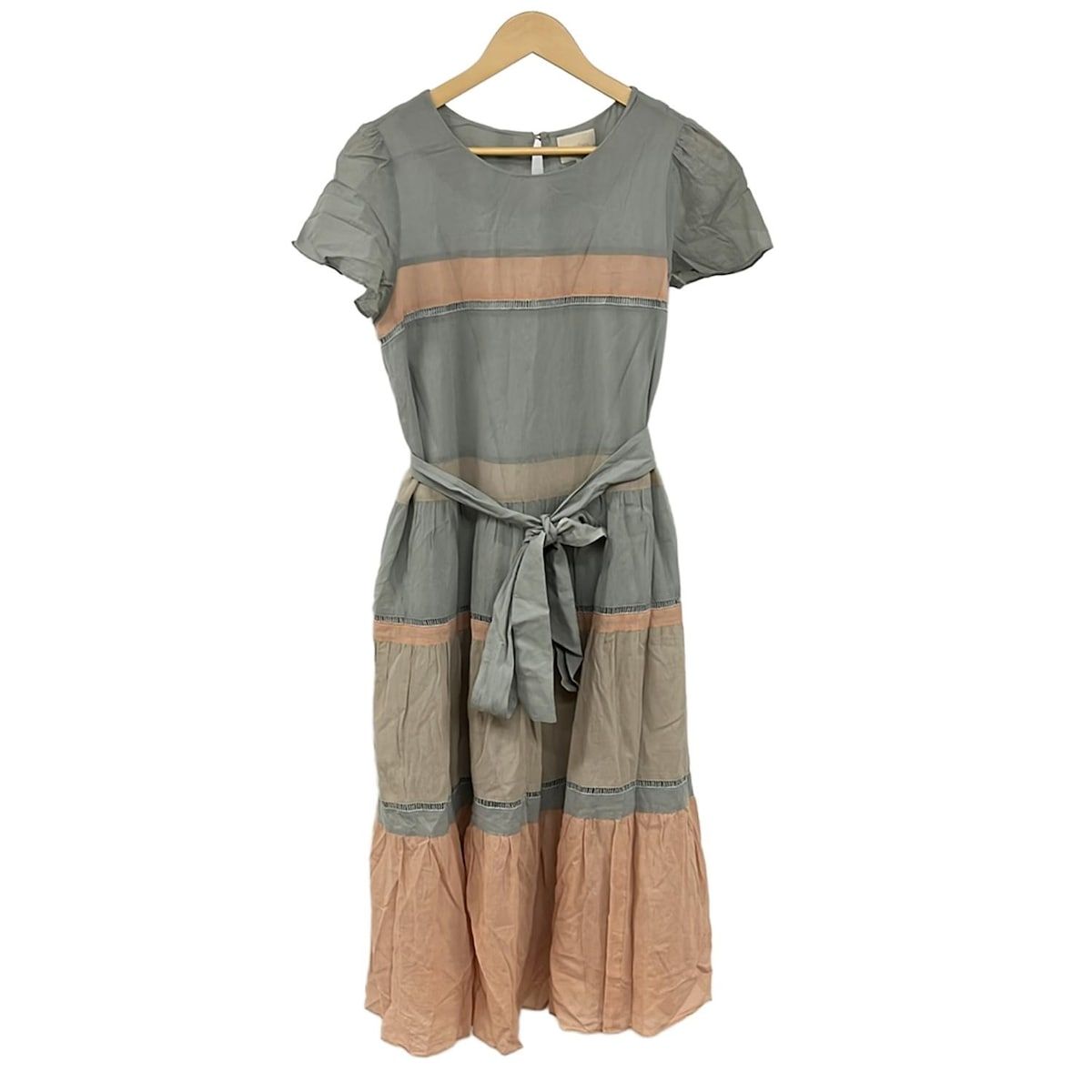 Rose Tiara ローズティアラ ワンピース サイズ42 L レディース - ライトグリーン×ベージュ×オレンジ クルーネック|半袖|ロング|ボーダー