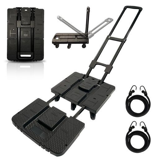 台車折りたたみ軽量コンパクト静音伸縮荷台58-70 cm耐荷重300 kg平台車 伸縮型 日本語説明書付き手押し固定ロープ付きミニ台車キャリーカートショッピングカート7キャスター3段調整運びに…